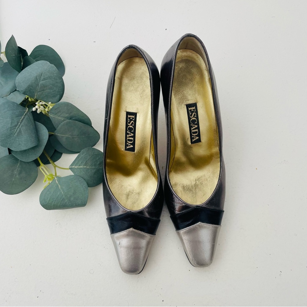 Vintage ESCADA Color Block Square Toe Heels Pumps